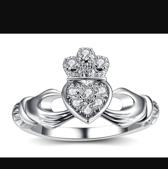 New Heart Shaped Diamonique 925 Silver Claddagh Ring. - Picture 2 of 6